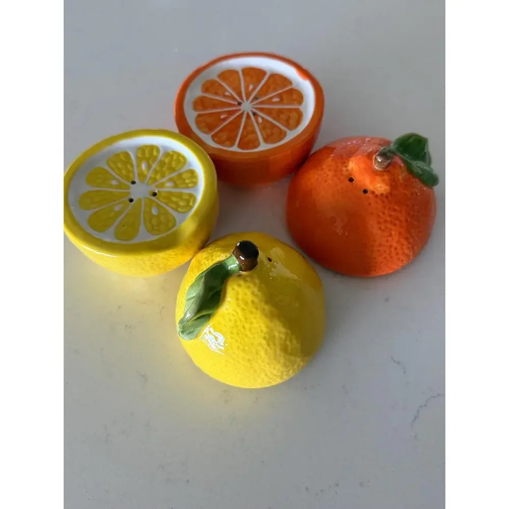 Vintage Ceramic Citrus Salt Pepper Shakers Set, Lemon Orange Kitchen Decor